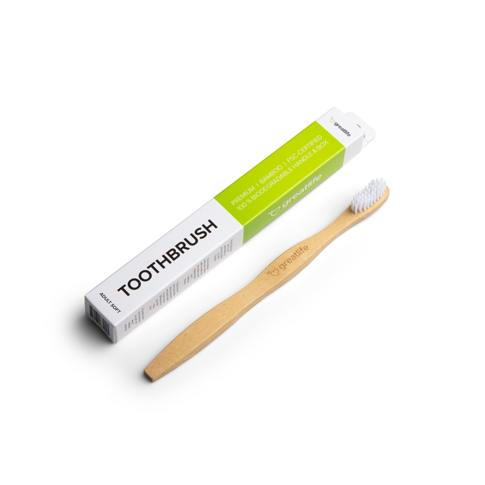 Bambutandborsten är en naturlig tandborste med handtag helt tillverkat av MOSO-bambu
